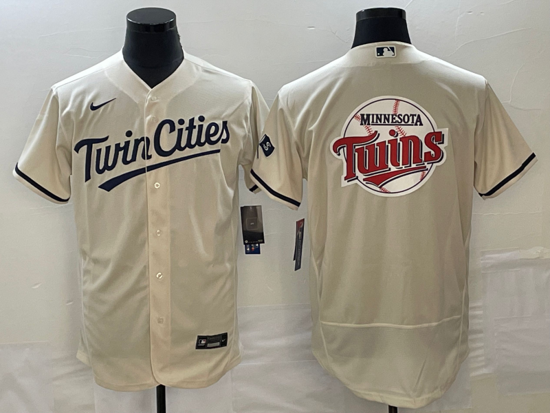 Men's Minnesota Twins Cream Team Big Logo Flex Base Stitched Jersey